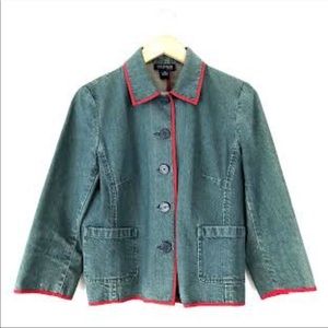 💙3/$25 Ann Taylor Factory Denim Jacket w/ Red Piping- Med